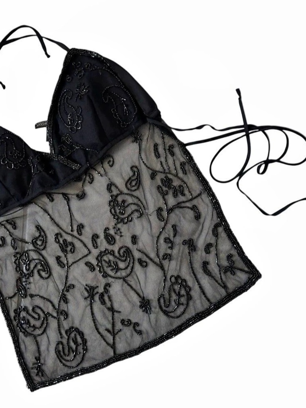 Y2K Passport Black Paisley Embroidered Camisole Size Large